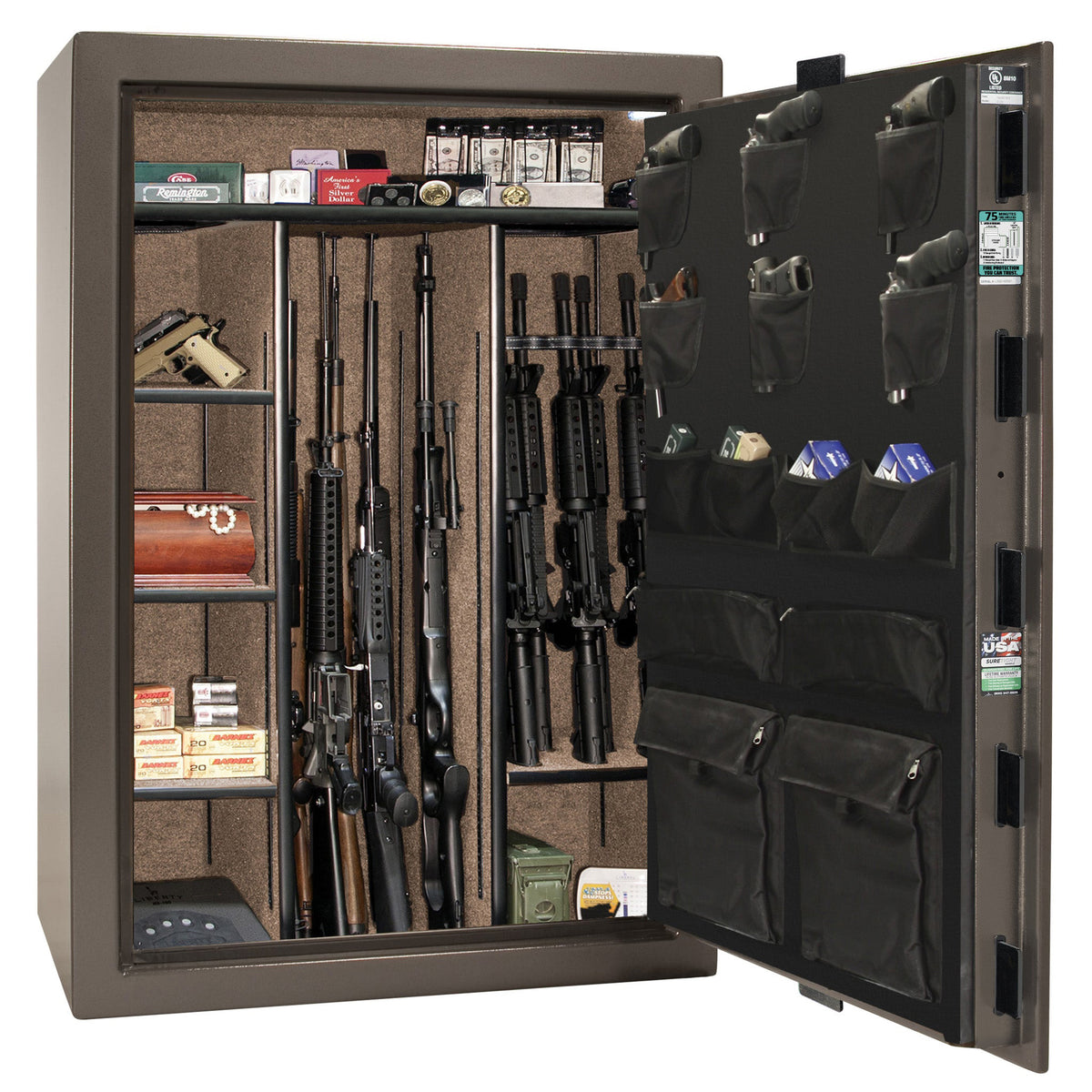 Colonial Series | Level 4 Security | 75 Minute Fire Protection | 35 | DIMENSIONS: 60.5"(H) X 42”(W) X 22"(D*) | Bronze Textured | Mechanical Lock - open