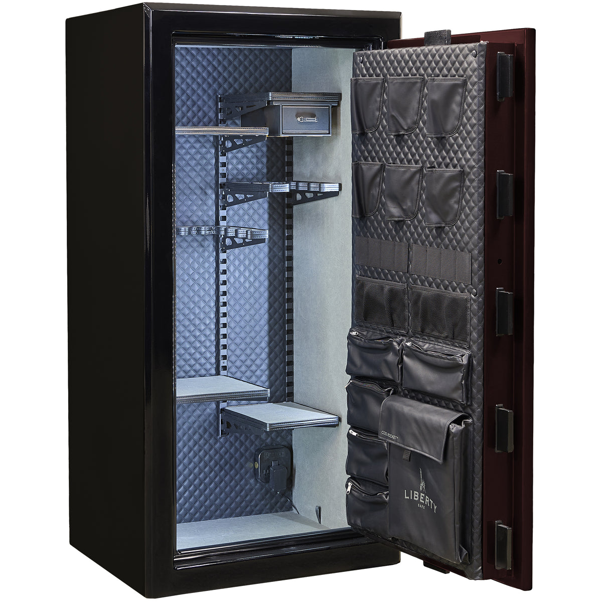 Presidential Series | Level 10 Security | 2.5 Hours Fire Protection | 25 | Dimensions: 60"(H) x 30"(W) x 24.75"(D*) | Burgundy Gloss | Mechanical Lock - Open